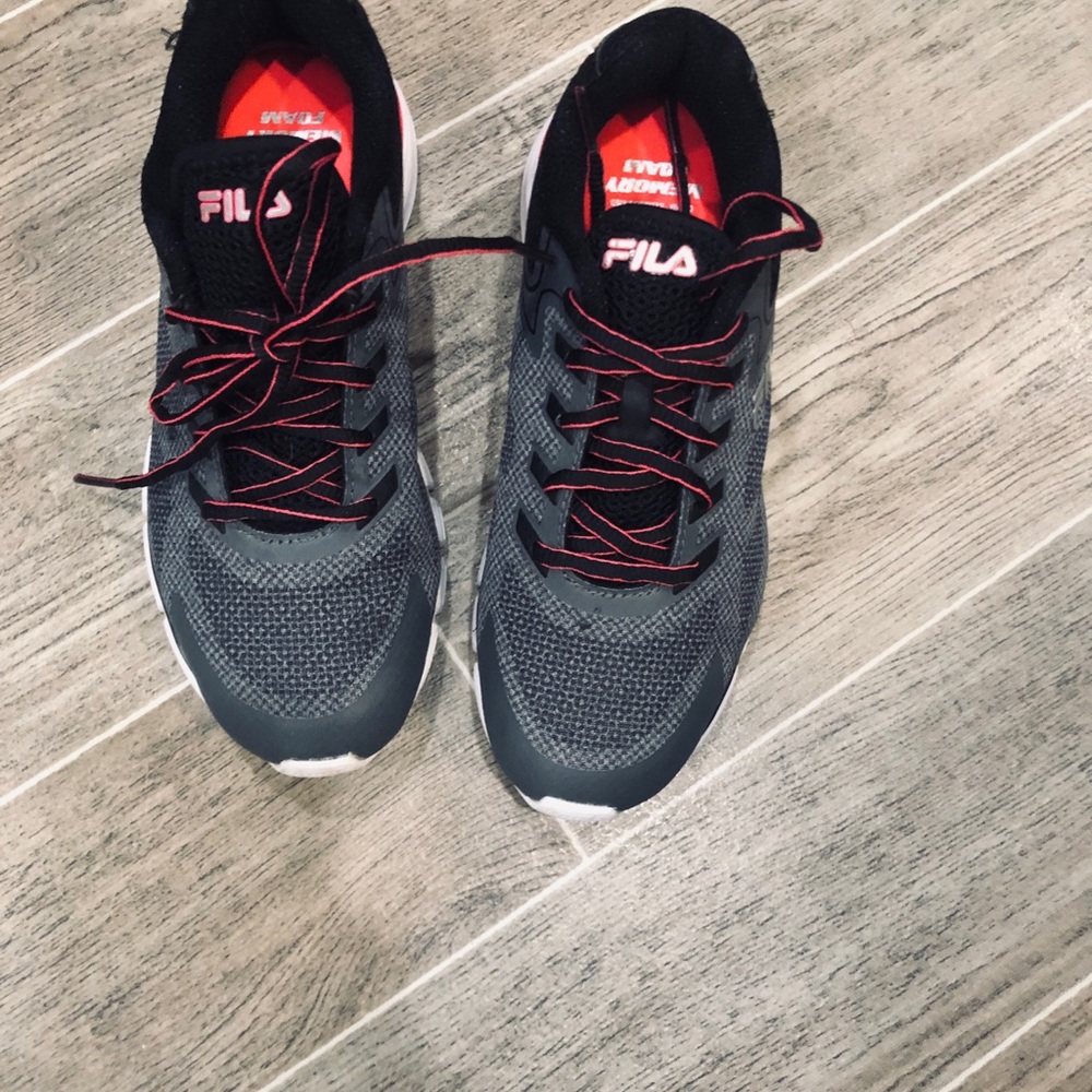 Fila Black and Gray Athletic Shoes with bright pink Highlights